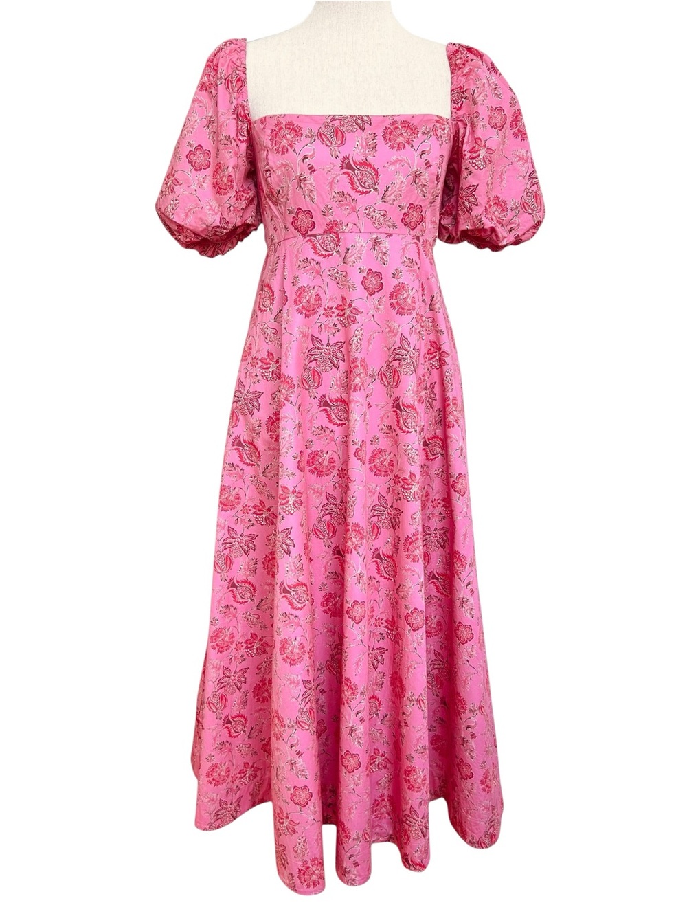 Hill House Pink Red Floral Ikat Cotton Midi Dress Size Large Matilda - Picture 11 of 15